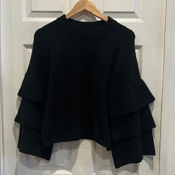 WHO WHAT WEAR Black Ruffle Sleeve Sweater - Picture 2 of 6